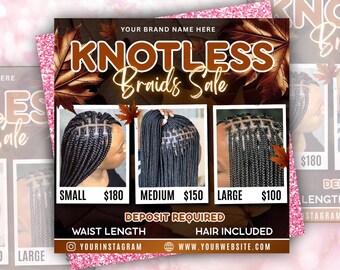Fall Knotless Braids Flyer,Fall Bookings Flyer, Fall Hair Specials Flyer, Braid Sale Flyer, Braids special Flyer,  Canva editable template