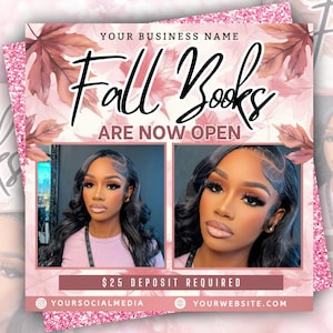 Fall booking flyer, September Booking flyer, Fall Season Flyer,Hair Flyer, Nail Flyer,Braids Flyer ,Lash Flyer, Editable Canva Template