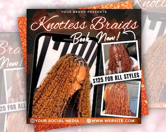 Fall Knotless Braids Flyer,Fall Bookings Flyer, Fall Hair Specials Flyer, Braid Sale Flyer, Braids special Flyer,  Canva editable template