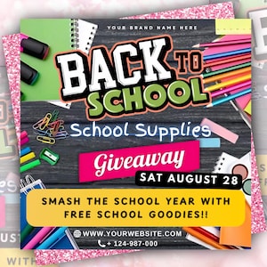 Back To School Flyer,Back To School Giveaway Flyer, Back to school Supplies flyer, DIY canva template, Giveaway Special Flyer Canva