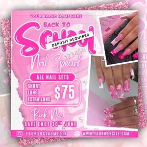 Back to School Flyer, August Nail Sale Flyer, Nail Sale Flyer, Hair Flyer, Lashes Flyer,August booking , Editable Canva Template