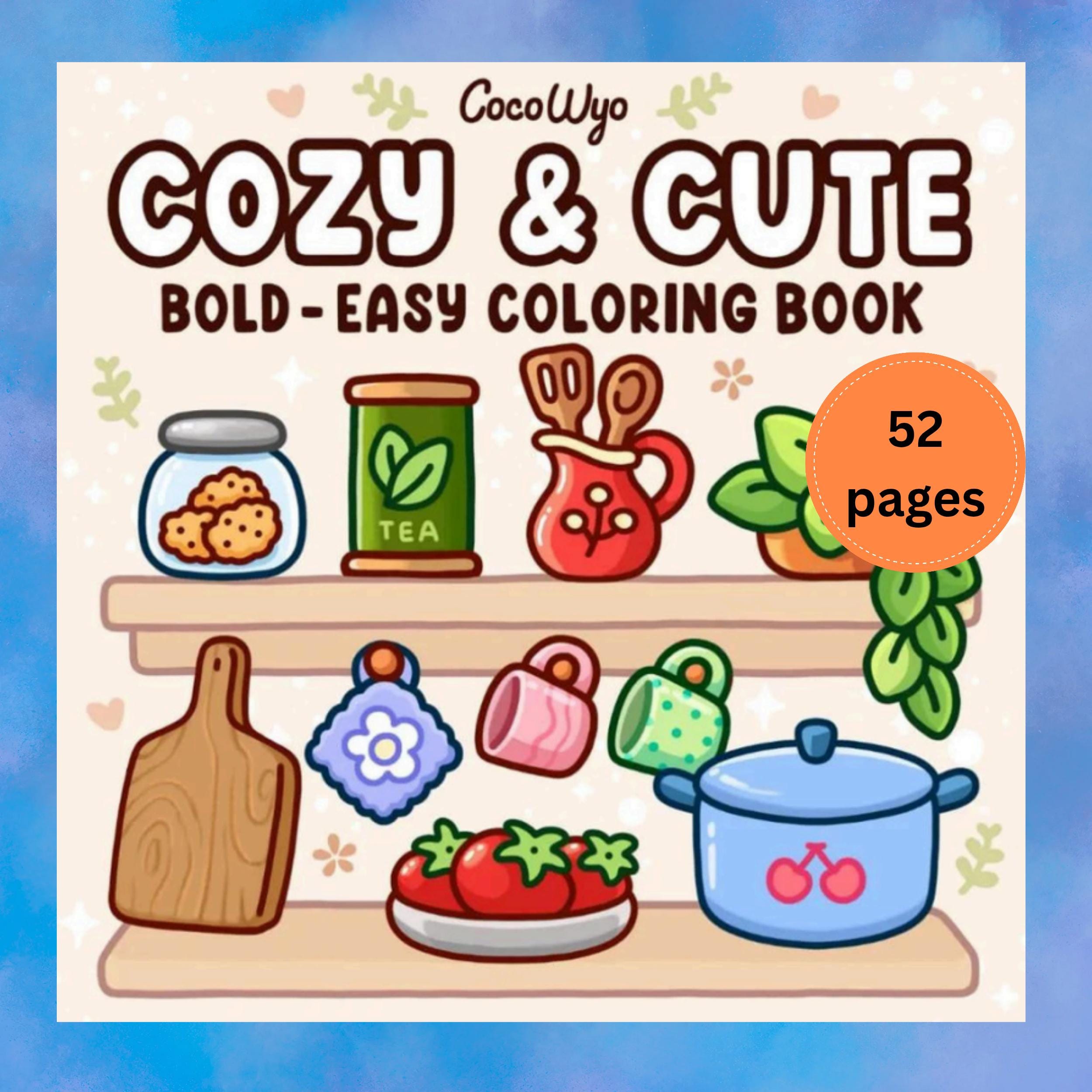 Coco Wyo Aconchegante & Fofo – Livro de Colorir Bold-Easy – 52 páginas para imprimir para crianças, jovens e adultos
