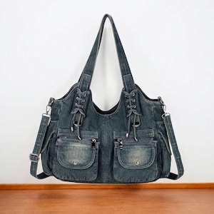 Bolso bandolera vaquero azul vintage Y2K: bolso de mano de gran capacidad, estilo cartera para mujer.