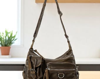 Bolso bandolera de moto Y2K: bandolera de piel sintética lavada