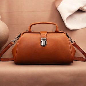 Vintage Leder Crossbody Tote - Mehrzweckhandtasche für Frauen, Büro Arzttasche mit langem Riemen