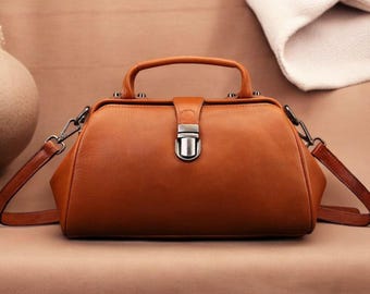 Bolso bandolera vintage de piel: bolso multiusos para mujer, bolso de oficina con correa larga.