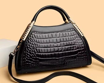 Bolso bandolera de piel de cocodrilo de lujo para mujer, elegante y a la moda.