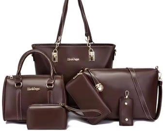Conjunto de 6 bolsos de cuero para mujer, bandolera, cartera, estilo moderno 2025