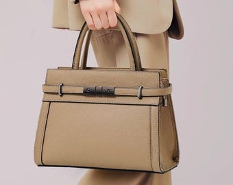 Bolso tote de piel auténtica para mujer – Bolso de hombro de piel de vacuno de primera capa, bolso minimalista para el día a día.