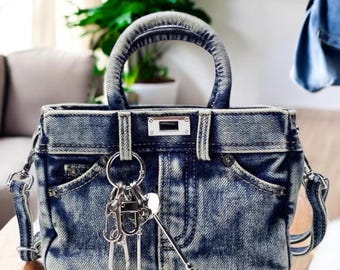 Conjunto de bolso de hombro y cartera de mezclilla: bolso de diseño patchwork