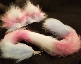 Trans Kitty Cat Ears Clip on / Barrettes / Transgender Pride / with or without Kitty Cat tail / costume / cosplay / Pink Blue White
