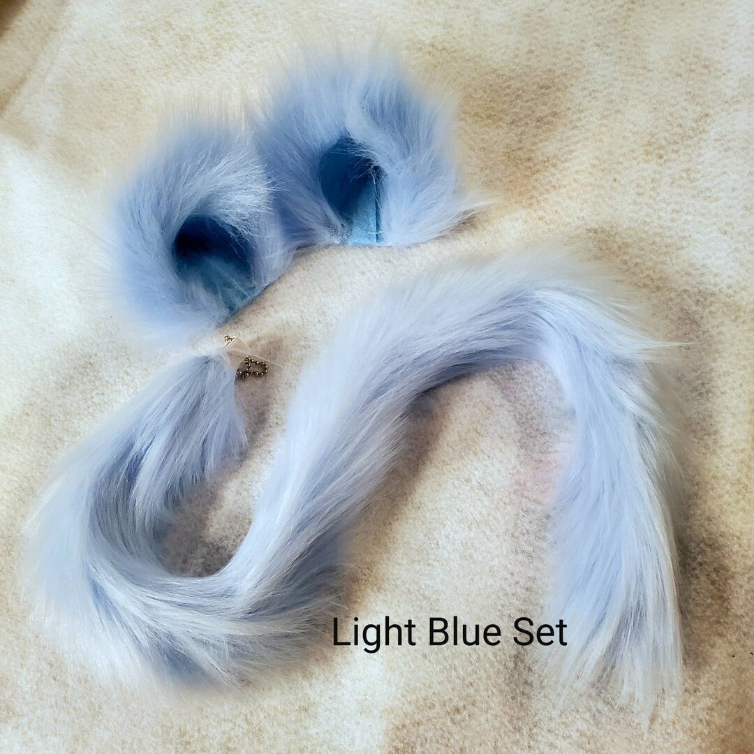 Cat Ears Clip on / Fuzzy Light Blue Cat Ears / Cat Costume / Cat