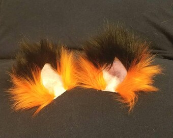 Fox Ear Clips / bright colors Orange and Black / Halloween / Fox ears and tail / Fox clip on ears / Fox headband / Fox costume