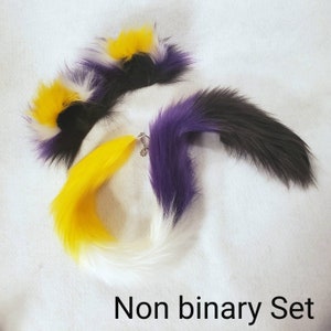 Non Binary  ENBY Pride Kitty Cat Ears Clip on / Barrettes / Non-Binary Pride / with or without Kitty Cat tail / costume / cosplay