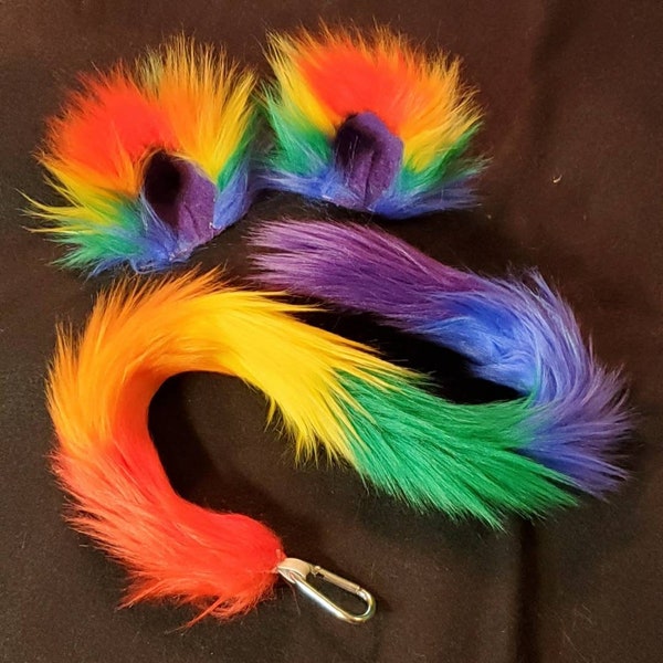 Rainbow Pride Kitty Cat Ear clips  and/or Tail Kawaii Pride / Anime cosplay / kitty cat ears / Rainbow Dash LGBT