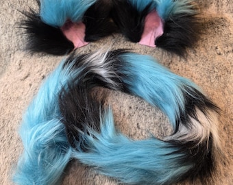 Blue Cat Tiger Ear Clips With or Without Tail Demon Kitty
