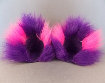 Cheshire Cat Pink and Purple Cat Ear Clips With or Without Tail