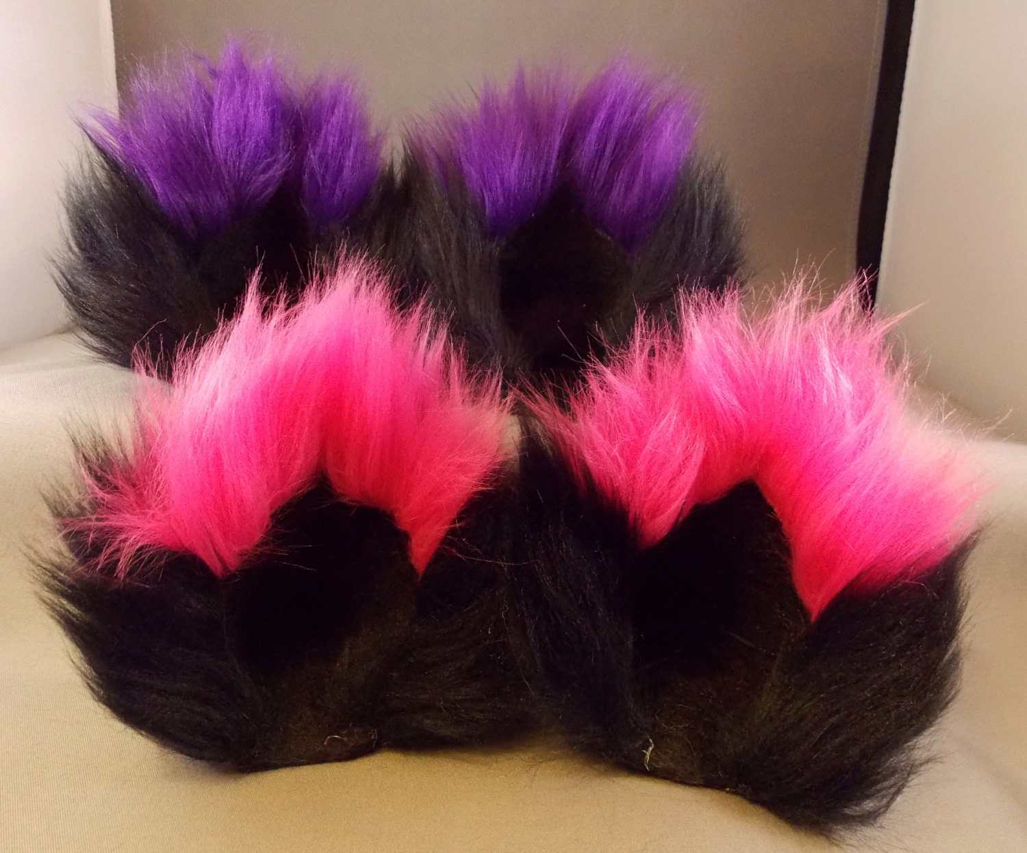 Extra Fluffy Black Kitty Ears With Colored Tips Fuzzy Cat Ear Etsy