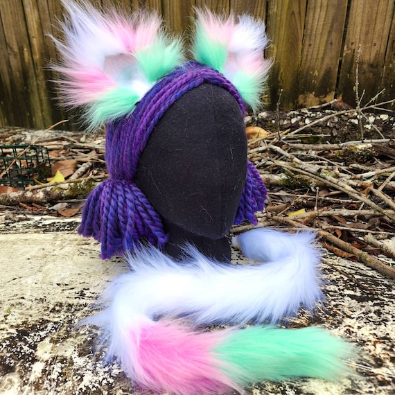 Watermelon Cat Ears & Tail Set: Pink Cosplay Clips - Etsy display picture 2