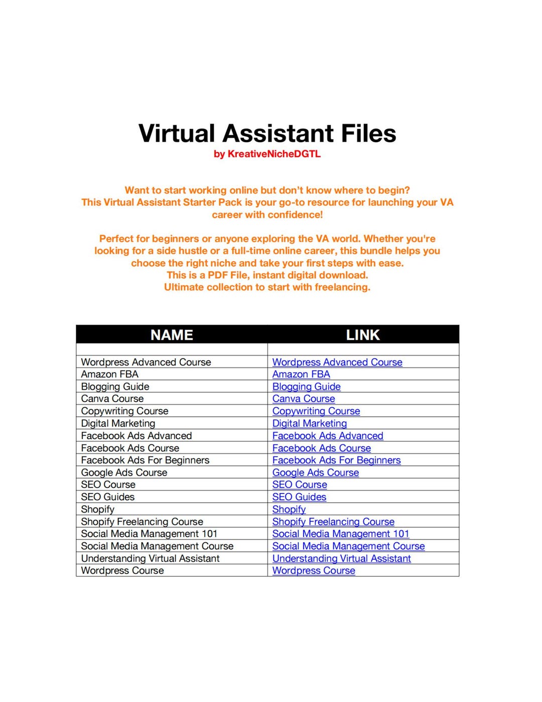 Virtual Assistant Guide Collection - PDF File - Instant Digital ...
