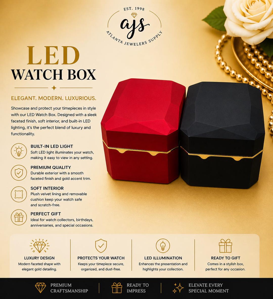 LED Watch Box: Illuminated Display Case - Black or Red - Etsy