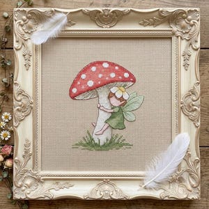 Mushroom Fairy Cross Stitch Pattern PDF | Enchanted Forest Embroidery | Woodland Cottagecore Fantasy Art