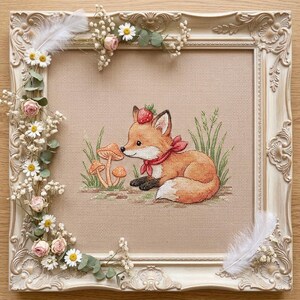 Mushroom Cross Stitch Pattern, Fox Cross Stitch, Strawberry Cross Stitch, Wild Mushroom, Woodland Animal PDF