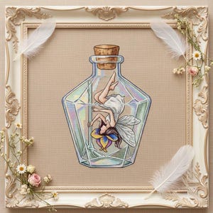 Magic Potion Fairy Cross Stitch Pattern PDF | Glass Bottle Embroidery | Enchanted Apothecary Fantasy Art