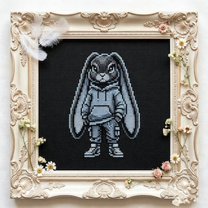 Cyberpunk Rabbit Cross Stitch Pattern PDF | Futuristic Bunny Embroidery | Sci-Fi Animal Design