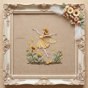 Sunshine Fairy Cross Stitch Pattern PDF | Summer Flower Fairy Embroidery | Bright Botanical Fantasy Art