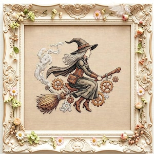 Wizard Cross Stitch Pattern PDF | Cyberpunk Witch Embroidery Pattern | Futuristic Magic Character Design