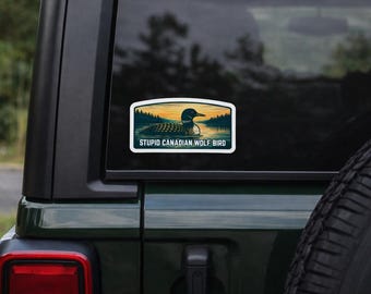 Stomme Canadese wolf vogel vinyl sticker | Verwarmde rivaliteit