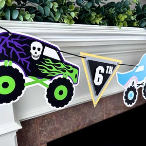 Jam Monster Truck Birthday Banner—6 Truck Options, Monster Truck Party Decor, Customize with Name AND Age (“NAME’s 6th Jam!”)