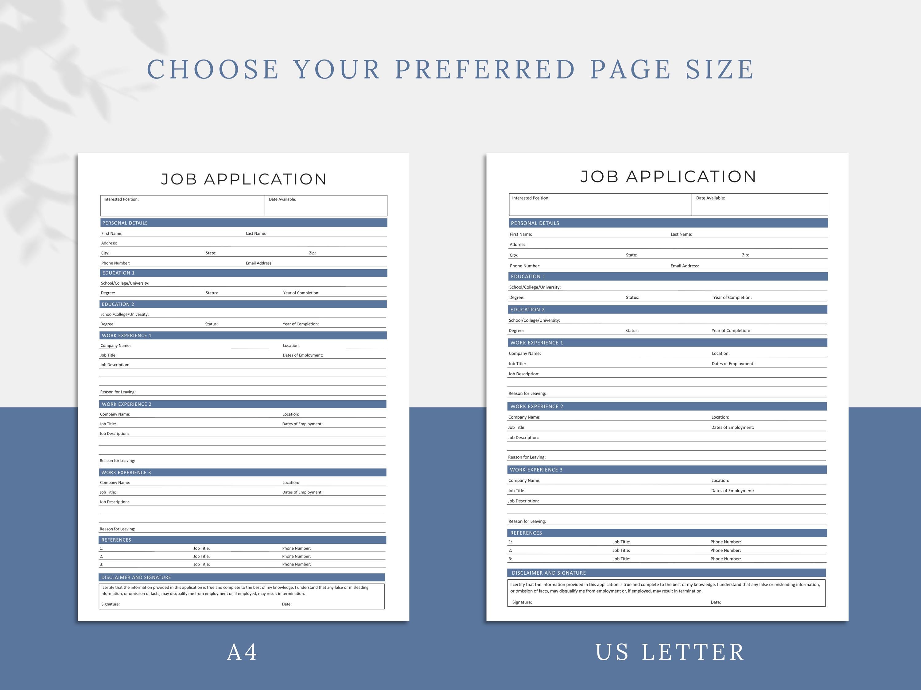 Job Application Template | Printable & Editable | Employment ...