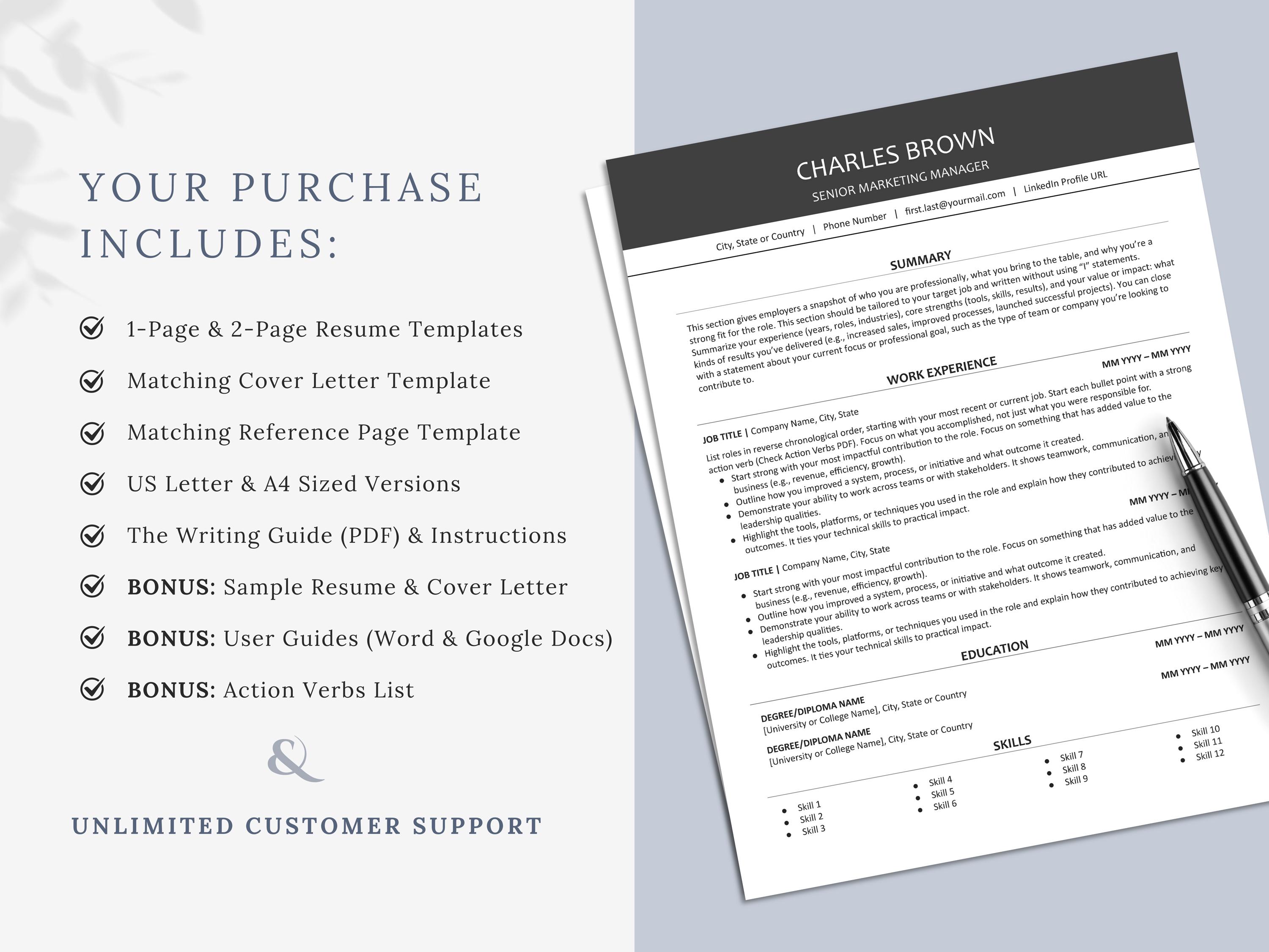 Ats Header Sample Professional ATS Resume Template Word & Google Docs | Ats-friendly CV ...