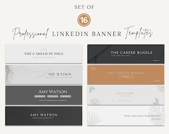 16 LinkedIn Banner Templates | Editable in Canva & PowerPoint | Personal + Business Branding | Professional Minimalist Social Media Headers