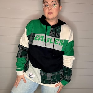 Philadelphia Eagles Patchwork Hoodie | Mitchell & Ness Upcycled Hoodie | Handmade Streetwear | One of a Kind | Sustainable Fashion