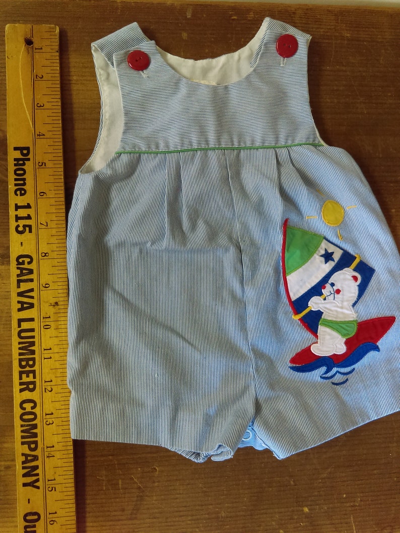Vintage Baby Boy Sunsuit Romper Sailboat Blue Pinstripe One Etsy