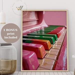 Colorful Piano Keys Wall Art, Retro Music Print, Pink Green Orange Decor, Trendy Poster for Music Room, Pianist Gift, Digital Piano Print