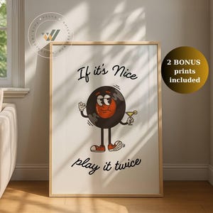 If It’s Nice Play It Twice Wall Art Retro Music Poster Vinyl Record Player Print Groovy Quote Poster Gift for Music Lovers Dorm Studio Decor