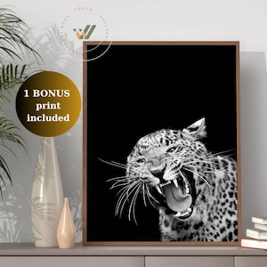 Trendy Leopard Roar Print Leopard Print Wall Art  Black and White Home Decor Luxury Animal Fashion Poster  Dopamine Decor Prints DIGITAL