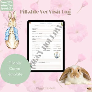 Rabbit Vet Log Printable | Fillable PDF Health Tracker for Bunny Vet Visits | A4 Rabbit Medical Record Sheet | Small Pet Care Log