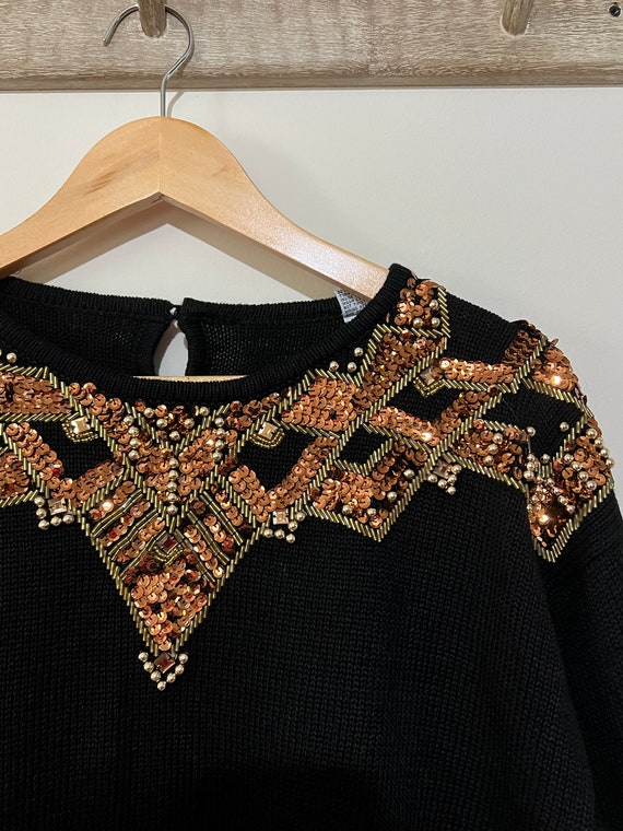 Black and Gold Sequin Women's Sweater Medium - image 2