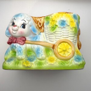 Vintage Ceramic Lamb Flower Pot with Basket Design