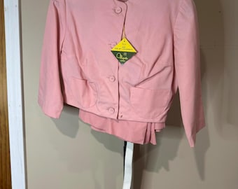 Conjunto de chaqueta abotonada y falda a juego para mujer, color rosa majestuoso, años 60, Deadstock