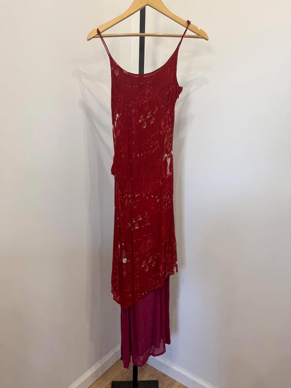 vintage red dress 90s Newport News 16 Sleeveless Maxi With Abstract Pattern Batwing Sleeve