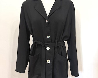 Chaqueta negra vintage abotonada con cinturón de m.j.carroll