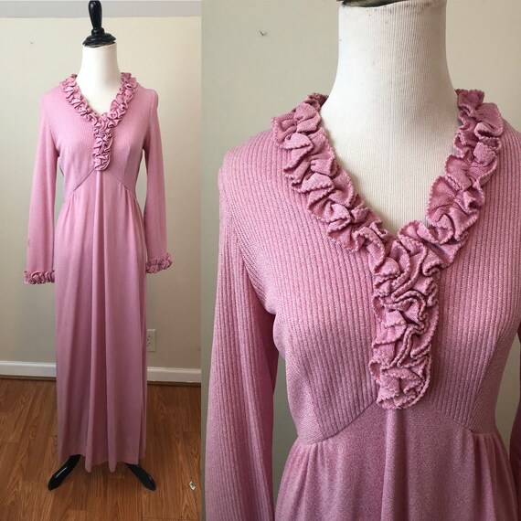 1970s Mauve Semi Formal Maxi Dress