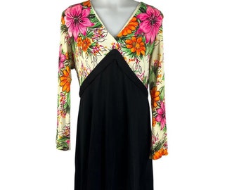 70s Floral Polyester Womens Dress