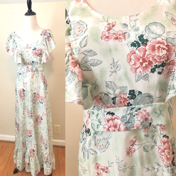 50% OFF 1970s Flutter Sleeve Light Blue Floral Dr